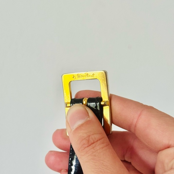 Vintage Paloma Picasso Signature Black Patent Leather Belt with X Gold Accents - Picture 5 of 9